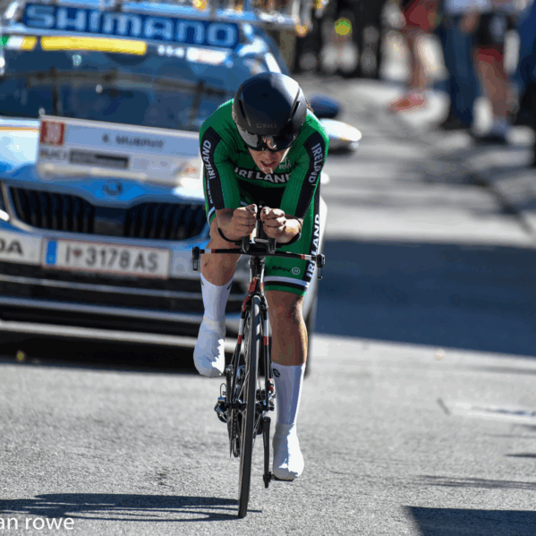 Image of Olympic Cyclist Kelly Murphy cycling in a road race